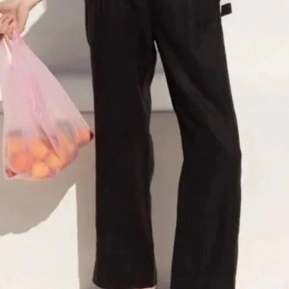 AYR “The Al Fresco” Linen Pants Black Wide Leg Pull-On Size M